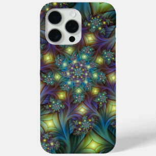 Illuminated Abstract Shiny Teal Purple Fractal Art iPhone 15 Pro Max Case