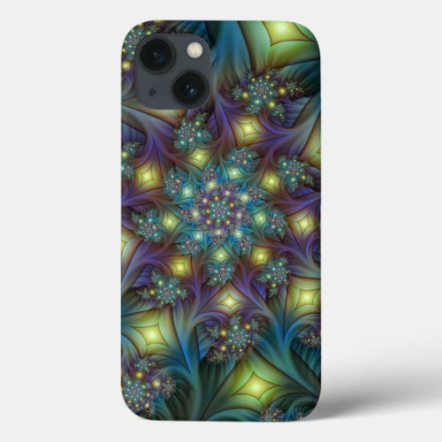 Illuminated Abstract Shiny Teal Purple Fractal Art iPhone 13 Case