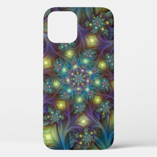 Illuminated Abstract Shiny Teal Purple Fractal Art iPhone 12 Pro Case