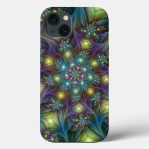 Illuminated Abstract Shiny Teal Purple Fractal Art iPhone 13 Case