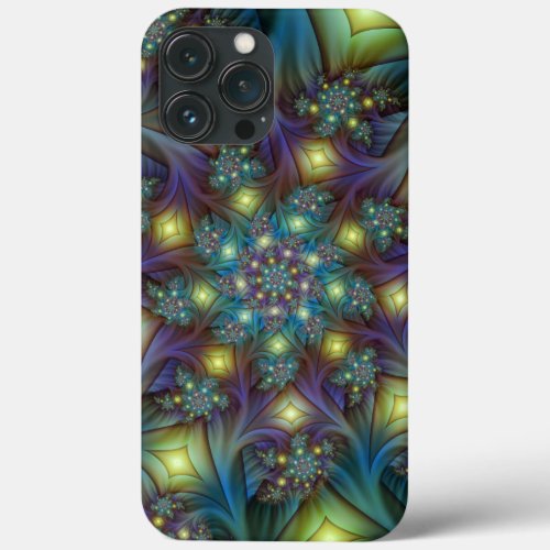 Illuminated Abstract Shiny Teal Purple Fractal Art iPhone 13 Pro Max Case