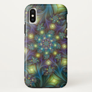 Illuminated Abstract Shiny Teal Purple Fractal Art iPhone X Case