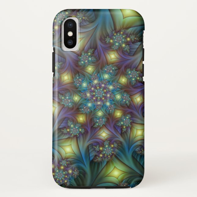 Illuminated Abstract Shiny Teal Purple Fractal Art Case-Mate iPhone Case (Back)