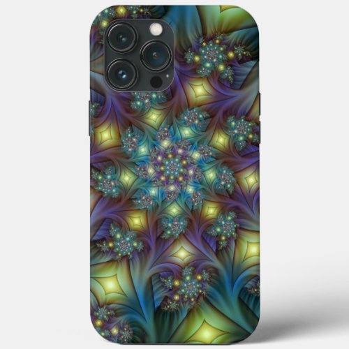 Illuminated Abstract Shiny Teal Purple Fractal Art iPhone 13 Pro Max Case