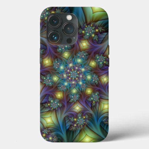 Illuminated Abstract Shiny Teal Purple Fractal Art iPhone 13 Pro Case