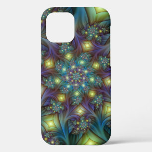 Illuminated Abstract Shiny Teal Purple Fractal Art iPhone 12 Case
