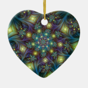 Illuminated Abstract Shiny Teal Purple Fractal Art Ceramic Ornament