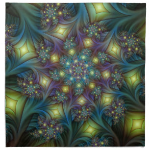 Illuminated Abstract Shiny Teal Purple Fractal Art Cloth Napkin