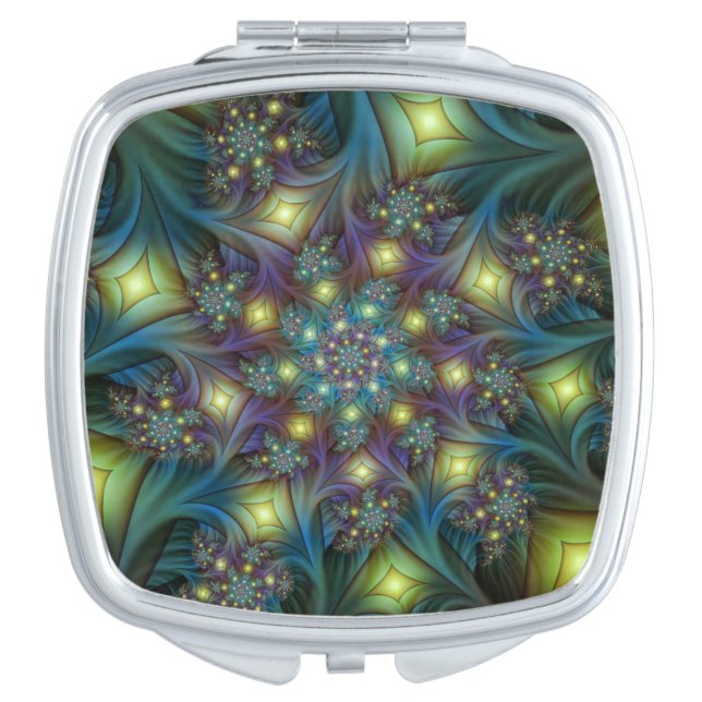 Illuminated Abstract Shiny Teal Purple Fractal Art Compact Mirror (Front)