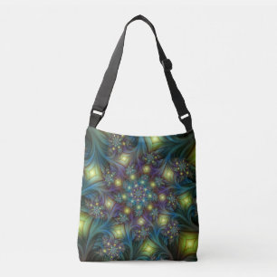 Illuminated Abstract Shiny Teal Purple Fractal Art Crossbody Bag
