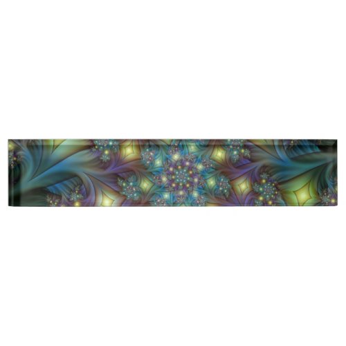 Illuminated Abstract Shiny Teal Purple Fractal Art Desk Name Plate