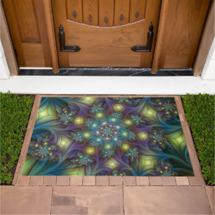 Illuminated Abstract Shiny Teal Purple Fractal Art Doormat