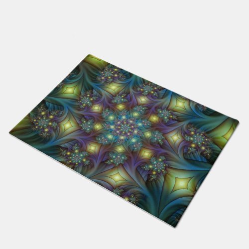 Illuminated Abstract Shiny Teal Purple Fractal Art Doormat