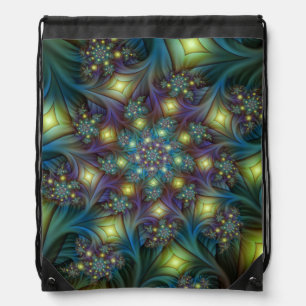 Illuminated Abstract Shiny Teal Purple Fractal Art Drawstring Bag