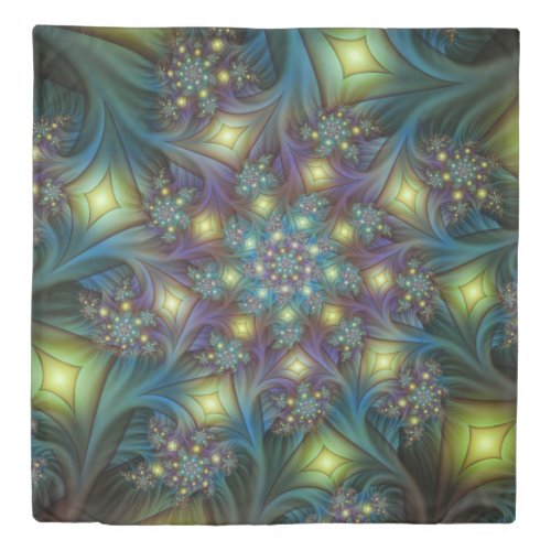 Illuminated Abstract Shiny Teal Purple Fractal Art Duvet Cover