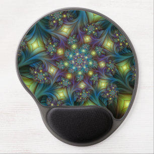 Illuminated Abstract Shiny Teal Purple Fractal Art Gel Mouse Pad
