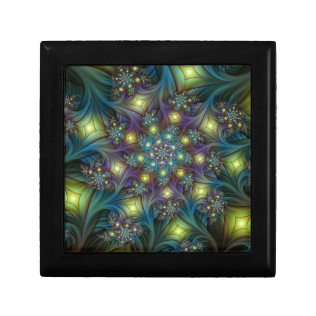 Illuminated Abstract Shiny Teal Purple Fractal Art Gift Box (Front)