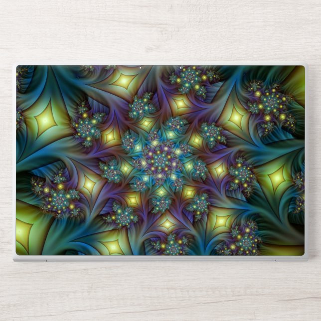 Illuminated Abstract Shiny Teal Purple Fractal Art HP Laptop Skin (Front)