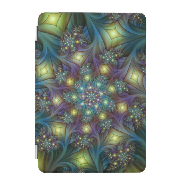 Illuminated Abstract Shiny Teal Purple Fractal Art iPad Mini Cover (Front)