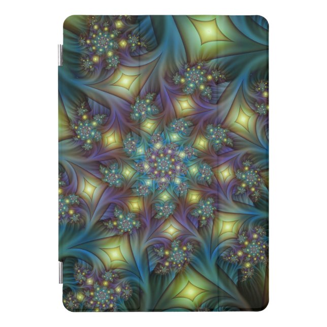 Illuminated Abstract Shiny Teal Purple Fractal Art iPad Pro Cover (Front)