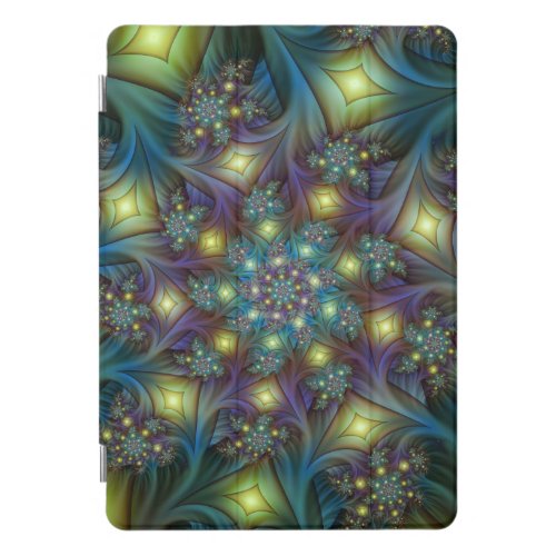 Illuminated Abstract Shiny Teal Purple Fractal Art iPad Pro Cover