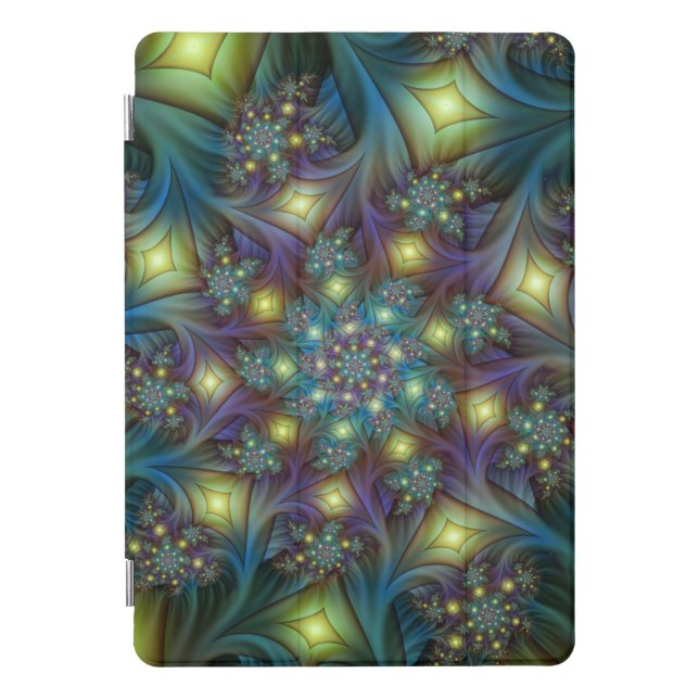 Illuminated Abstract Shiny Teal Purple Fractal Art iPad Pro Cover (Front)