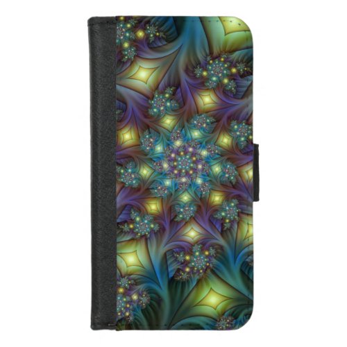 Illuminated Abstract Shiny Teal Purple Fractal Art iPhone 87 Wallet Case