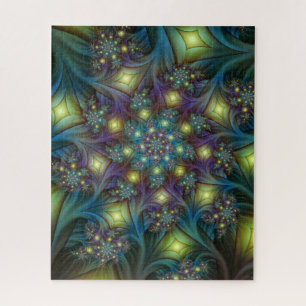 Illuminated Abstract Shiny Teal Purple Fractal Art Jigsaw Puzzle
