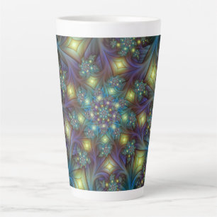 Illuminated Abstract Shiny Teal Purple Fractal Art Latte Mug