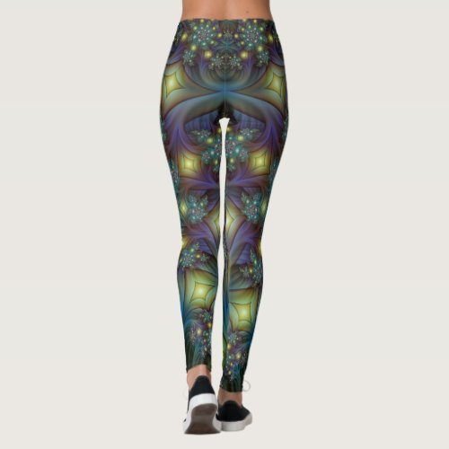 Illuminated Abstract Shiny Teal Purple Fractal Art Leggings