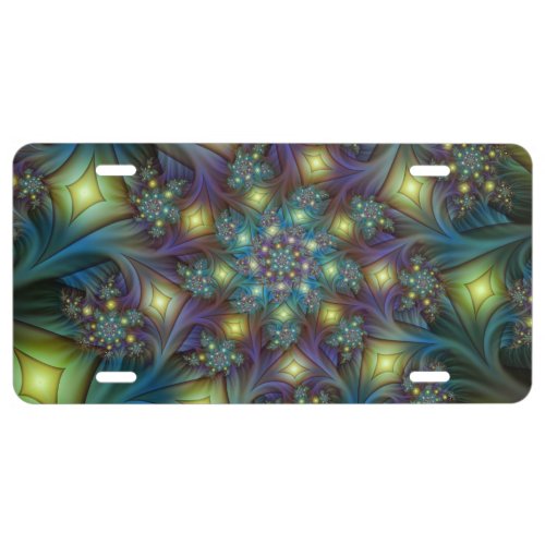 Illuminated Abstract Shiny Teal Purple Fractal Art License Plate