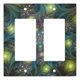 Illuminated Abstract Shiny Teal Purple Fractal Art Light Switch Cover