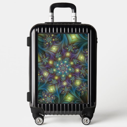 Illuminated Abstract Shiny Teal Purple Fractal Art Luggage