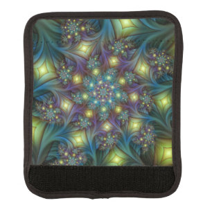 Illuminated Abstract Shiny Teal Purple Fractal Art Luggage Handle Wrap