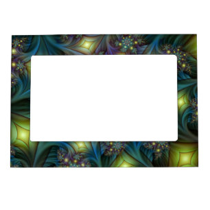 Illuminated Abstract Shiny Teal Purple Fractal Art Magnetic Frame