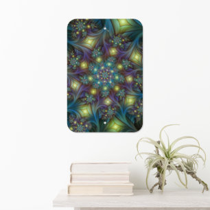 Illuminated Abstract Shiny Teal Purple Fractal Art Metal Sign