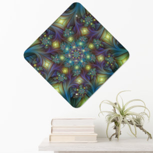 Illuminated Abstract Shiny Teal Purple Fractal Art Metal Sign