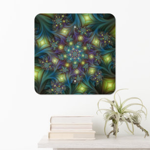 Illuminated Abstract Shiny Teal Purple Fractal Art Metal Sign