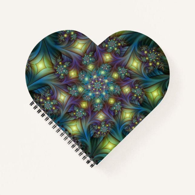 Illuminated Abstract Shiny Teal Purple Fractal Art Notebook (Front)