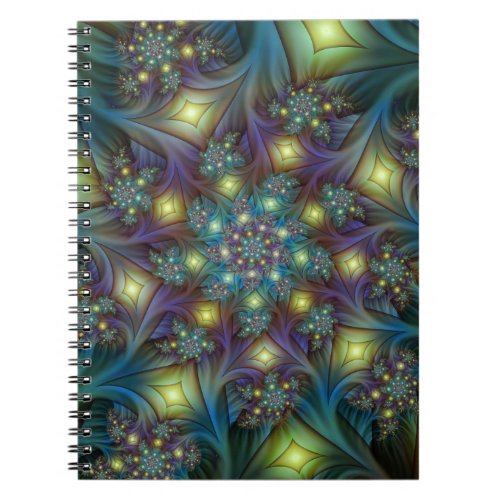 Illuminated Abstract Shiny Teal Purple Fractal Art Notebook
