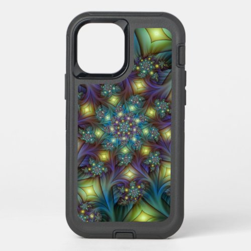 Illuminated Abstract Shiny Teal Purple Fractal Art OtterBox Defender iPhone 12 Pro Case