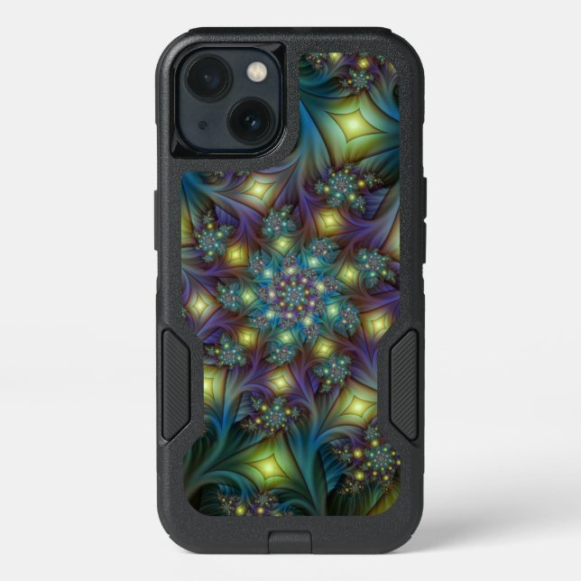 Illuminated Abstract Shiny Teal Purple Fractal Art Otterbox iPhone Case (Back)