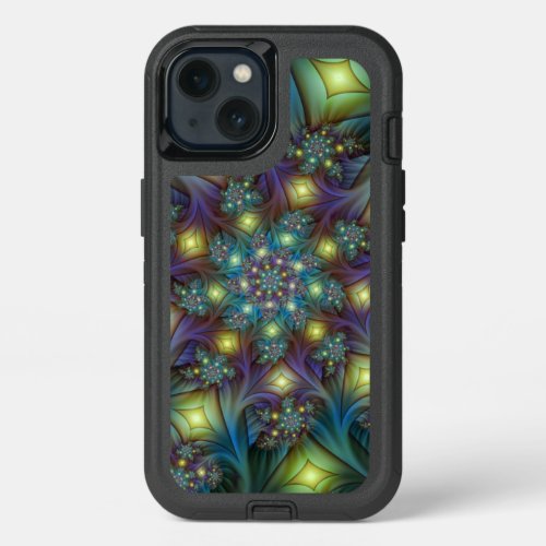 Illuminated Abstract Shiny Teal Purple Fractal Art iPhone 13 Case