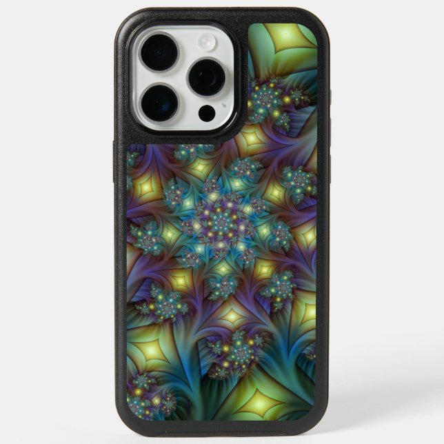 Illuminated Abstract Shiny Teal Purple Fractal Art Otterbox iPhone Case (Back)