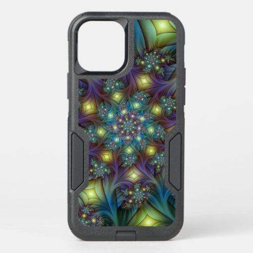 Illuminated Abstract Shiny Teal Purple Fractal Art OtterBox Commuter iPhone 12 Pro Case