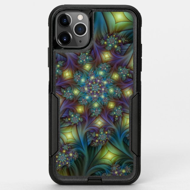 Illuminated Abstract Shiny Teal Purple Fractal Art Otterbox iPhone Case (Back)