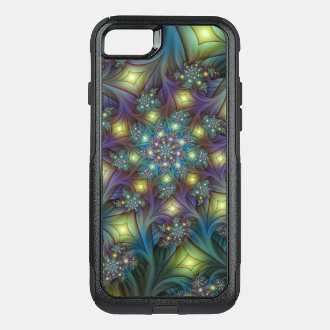 Illuminated Abstract Shiny Teal Purple Fractal Art Otterbox iPhone Case (Back)