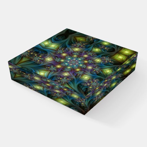 Illuminated Abstract Shiny Teal Purple Fractal Art Paperweight