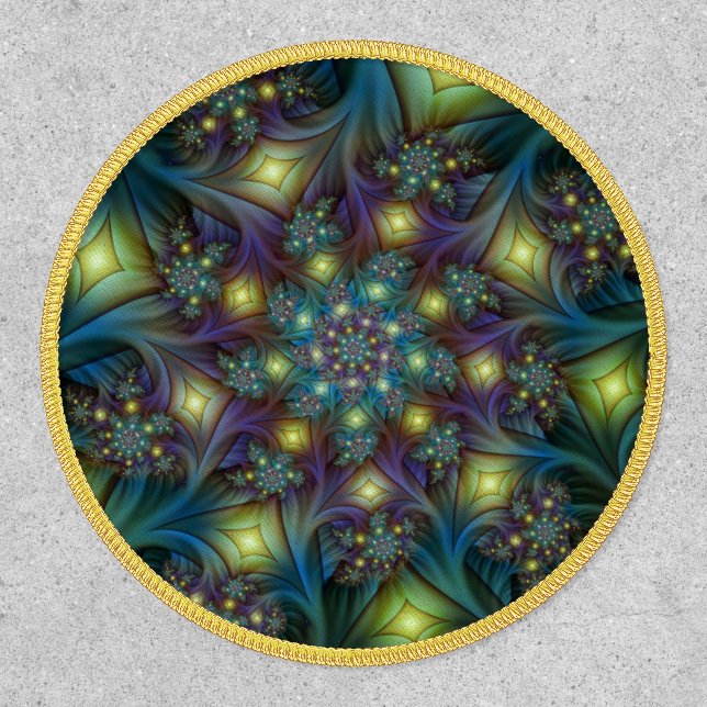Illuminated Abstract Shiny Teal Purple Fractal Art Patch (Front)