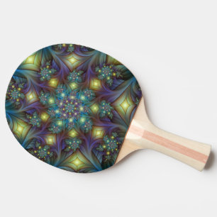 Illuminated Abstract Shiny Teal Purple Fractal Art Ping-Pong Paddle